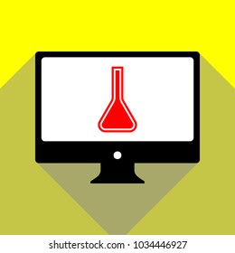 Jug icon illustration. Vector. Red icon on white monitor of black all-in-one desktop computer with two shadows at yellow background.