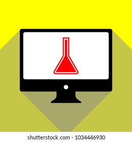 Jug icon illustration. Vector. Red icon on white monitor of black all-in-one desktop computer with two shadows at yellow background.
