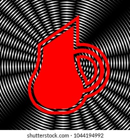 Jug icon illustration. Vector. Red icon on white and black radial interference as background.