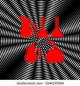 Jug icon illustration. Vector. Red icon on white and black radial interference as background.