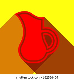 Jug icon illustration. Vector. Red icon with two flat reddish shadows on yellow background.