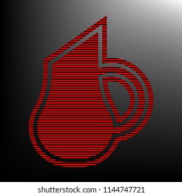 Jug icon illustration. Vector. Striped red and black icon at gradient blackish background. Zebra.