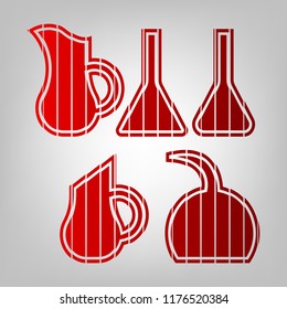 Jug icon illustration. Vector. Vertically divided icon with colors from reddish gradient in gray background with light in center.