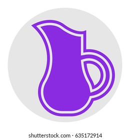 Jug icon illustration. Vector. Violet flat icon on light gray circle at white background. Isolated.