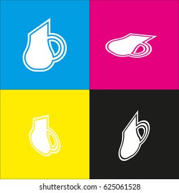 Jug icon illustration. Vector. White icon with isometric projections on cyan, magenta, yellow and black backgrounds.