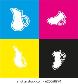 Jug icon illustration. Vector. White icon with isometric projections on cyan, magenta, yellow and black backgrounds.
