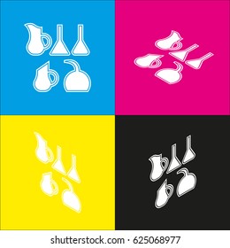 Jug icon illustration. Vector. White icon with isometric projections on cyan, magenta, yellow and black backgrounds.
