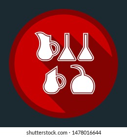 Jug icon illustration. White icon with shadow on round red button at dark cyan background. Illustration.