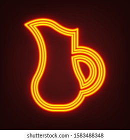 Jug icon illustration. Yellow, orange, red neon icon at dark reddish background. Illumination. Illustration.