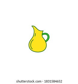 Jug icon. Kitchen and utensil icon. simple, flat, color, outline, yellow, green.