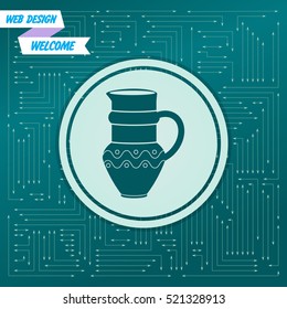 Jug Icon on a green background, with arrows in different directions. It appears on the electronic board. Vector illustration