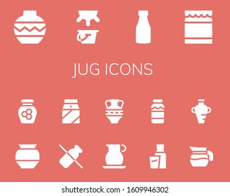 jug icon set. 14 filled jug icons. Included Vase, Milk, Honey, Pottery, Dairy, Jug, Amphora icons