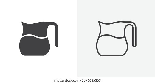 Jug icon set in black flat solid and outlined style.