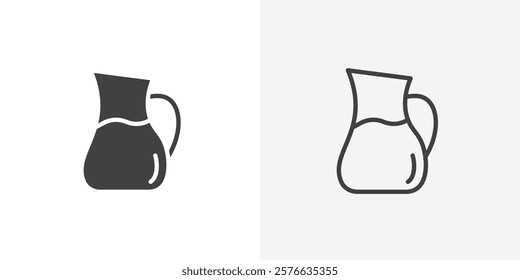 Jug icon set in black flat solid and outlined style.