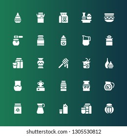 jug icon set. Collection of 25 filled jug icons included Pottery, Milk, Pitcher, Milk box, Sangria, Vase, Yogurt, Honey, Greek vase, Jug, Milk bottle