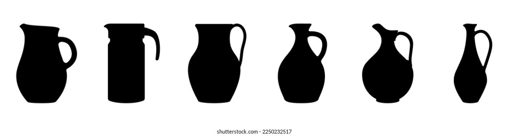 Jug-Symbol. Satz von Krügen-Silhouetten einzeln auf weißem Hintergrund. Wasserkrug-Symbol. Vektorgrafik