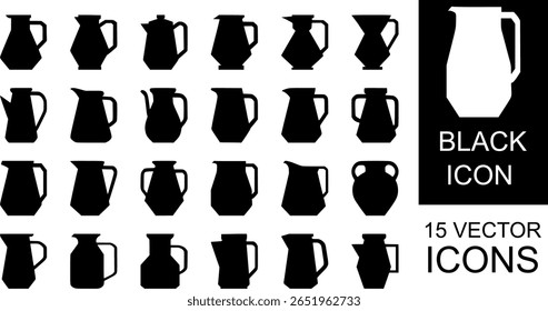 jug icon set vector black and white