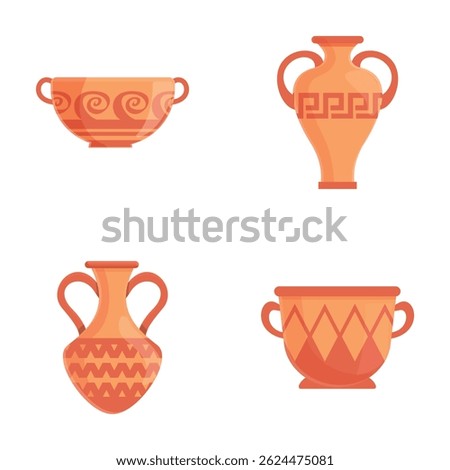 Jug icons set cartoon vector. Ancient greek or roman ceramic. Archaeological artifact