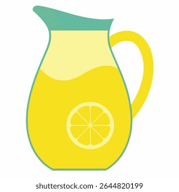 A jug with lemon juice. A lemonade jar.