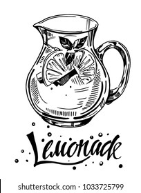 Jug with lemonade. Hand drawn vector illustration