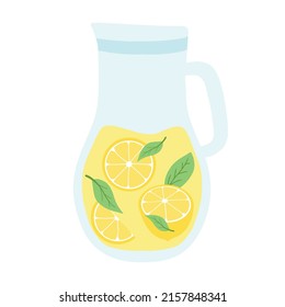 Salto con limonada. Lemonade con lonchas de limón y menta. Bebida casera. Ilustración vectorial al estilo de las caricaturas.