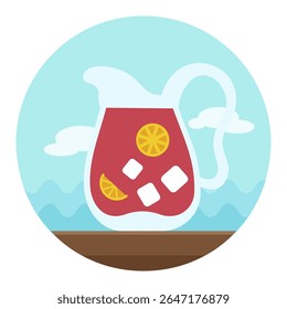 Jug of lemonade with slices of citrus and ice vector icon. Beach. Summer. Summertime. Holiday. Vacation, eps 10