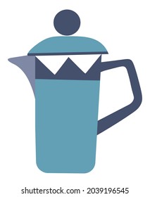 Jarro com tampa, jarro com ornamentos geométricos e motivos abstratos. Artefactos de barro ou de porcelana, feitos à mão, isolados para utensílios de cozinha, para líquidos e bebidas. Ilustração de vetor em estilo plano