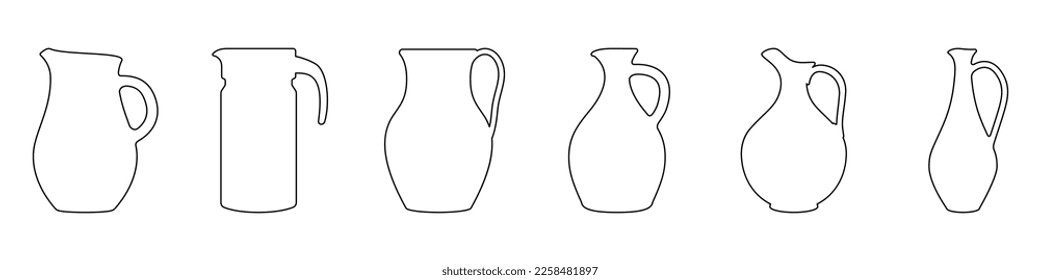Jug linear icon. Set of jugs silhouettes isolated on white background. Water jug icon. Vector illustration