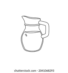 A jug of liquid in the outline style on a white isolated background. The icon. Vector illustration.