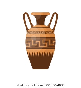 Jug with meander ornament for oil and liquids. Ancient Greek pottery and vases cartoon illustration. Grecian earthenware concept