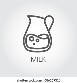 Jug With Milk Contour Icon. Food Symbol In Thin Line Style. Culinary Concept. Vector Outline Image