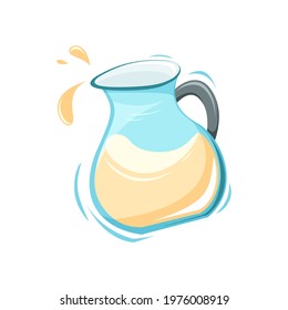 Jug with milk, cream or sauce. Stylized kitchenware. Cartoon flat illustration of dairy product. Color isolated vector element on white background