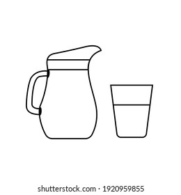 A Jug Of Milk And A Glass Of Milk. Icon On Isolated Background. Doodle Style.