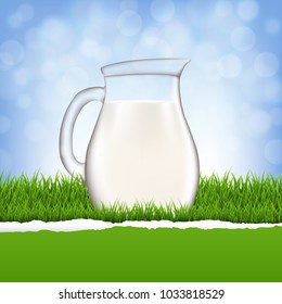 Jug mit Milch und Gras mit Farbmasche, Vektorgrafik