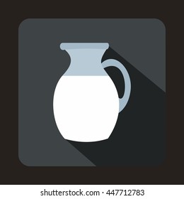 Jug Of Milk Icon In Flat Style With Long Shadow. Dishes Symbol