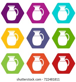 Jug of milk icon set many color hexahedron isolated on white vector illustration