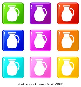 Jug of milk icons of 9 color set isolated vector illustration