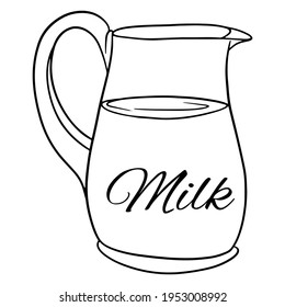 A jug of milk. Milk products. Fresh milk. Farm products. Vector illustration in cartoon style for design and decoration.