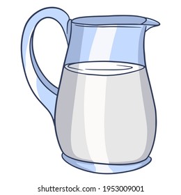 A jug of milk. Milk products. Fresh milk. Farm products. Vector illustration in cartoon style for design and decoration.