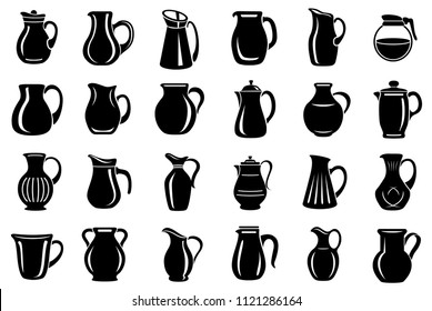 Jug for milk or water canister icon set. Simple pitcher logotype collection vector illustration for web or print design.