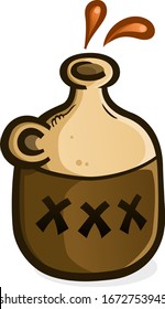 A jug of moonshine vector icon illustration splashing droplets of hard liquor from the open top