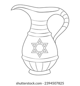 Jug of oil. Happy Hanukkah Illustration. Coloring page. Line Art.