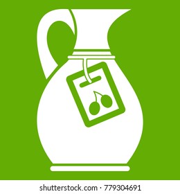 Jug with olive oil icon white isolated on green background. Vector illustration