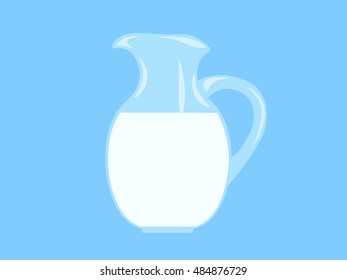 Jug with orange juice with ice and mint in flat design. Vector illustration.