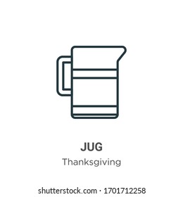 Jug outline vector icon. Thin line black jug icon, flat vector simple element illustration from editable thanksgiving concept isolated stroke on white background