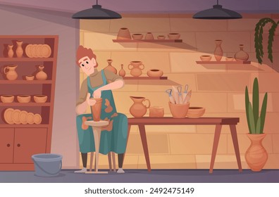 jug sculpting. clay artist workshop vector background