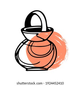 Jug. Single element. Copper vessel for water and liquids. Elegant, traditional, healthy lifestyle. Doodle, sketch, icon, vector. For design, prints, logos. Hand-drawn. On an orange background.