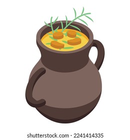 Jug soup icon isometric vector. Food dish. Bread culture