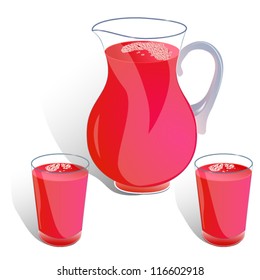 jug and two glasses of juice isolated on white