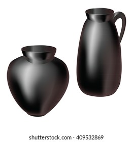 Jug vase dark clay  black on a white background